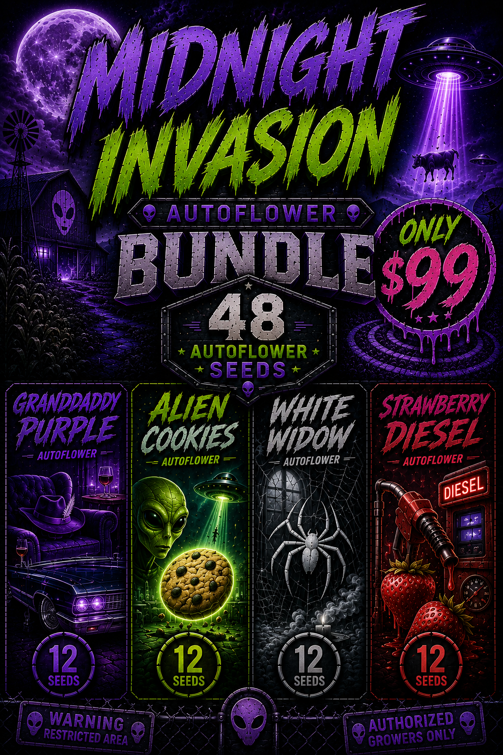 Midnight Invasion Autoflower Seed Bundle - 48 Auto Seeds