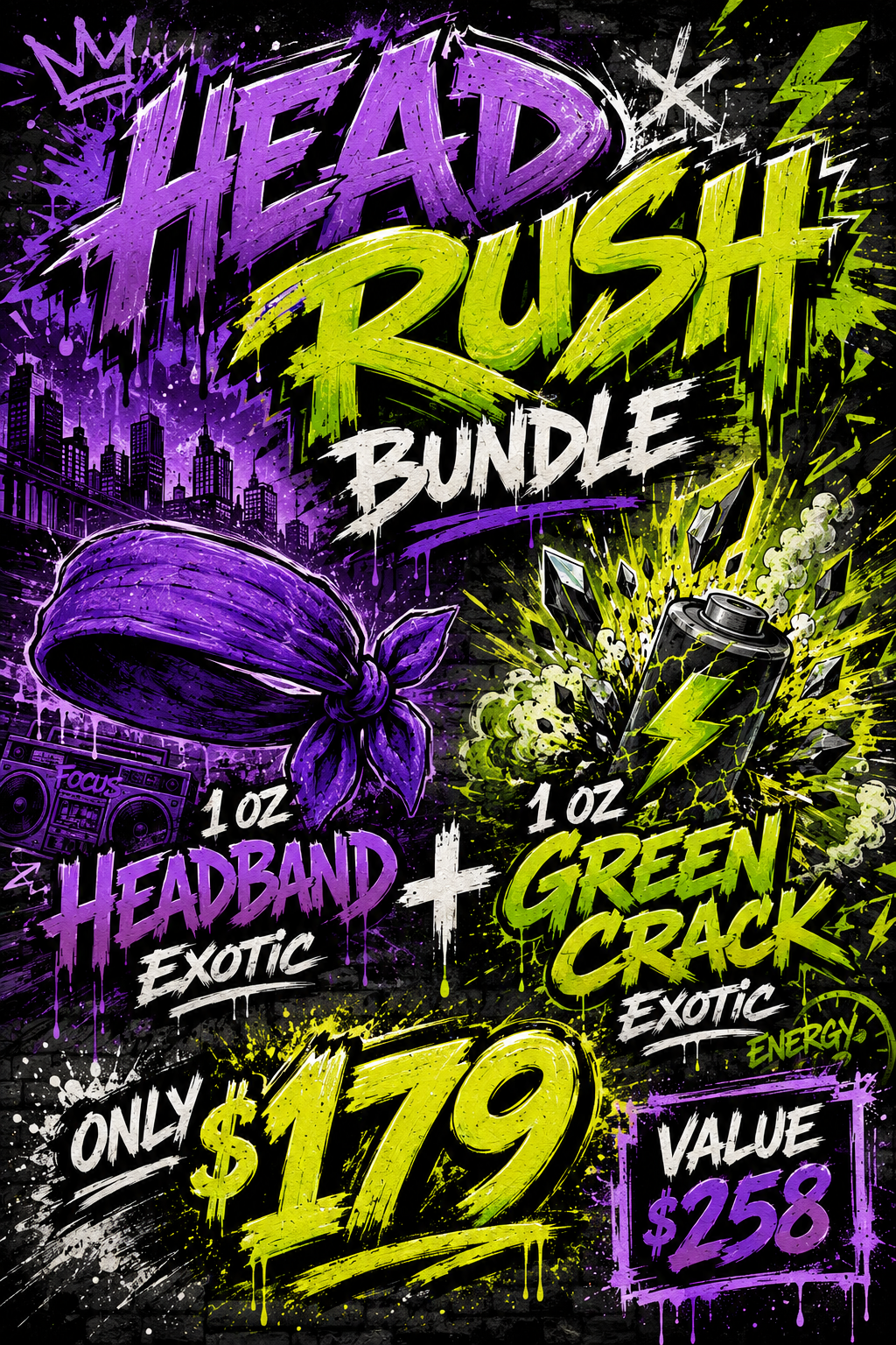 Head Rush Exotic Bundle 2oz  - Green Crack & Headband THCA
