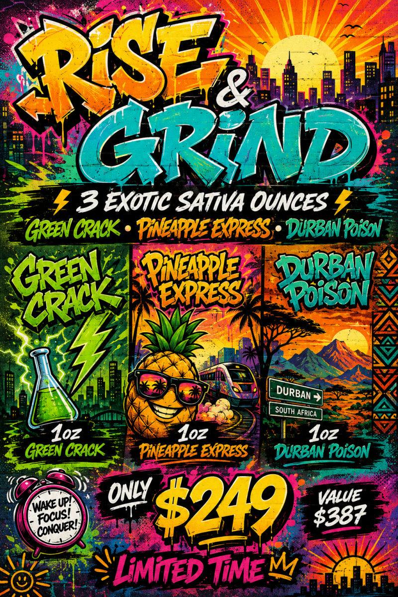 Rise and Grind Bundle 3oz - Pineapple Express, Green Crack, Durban Poison