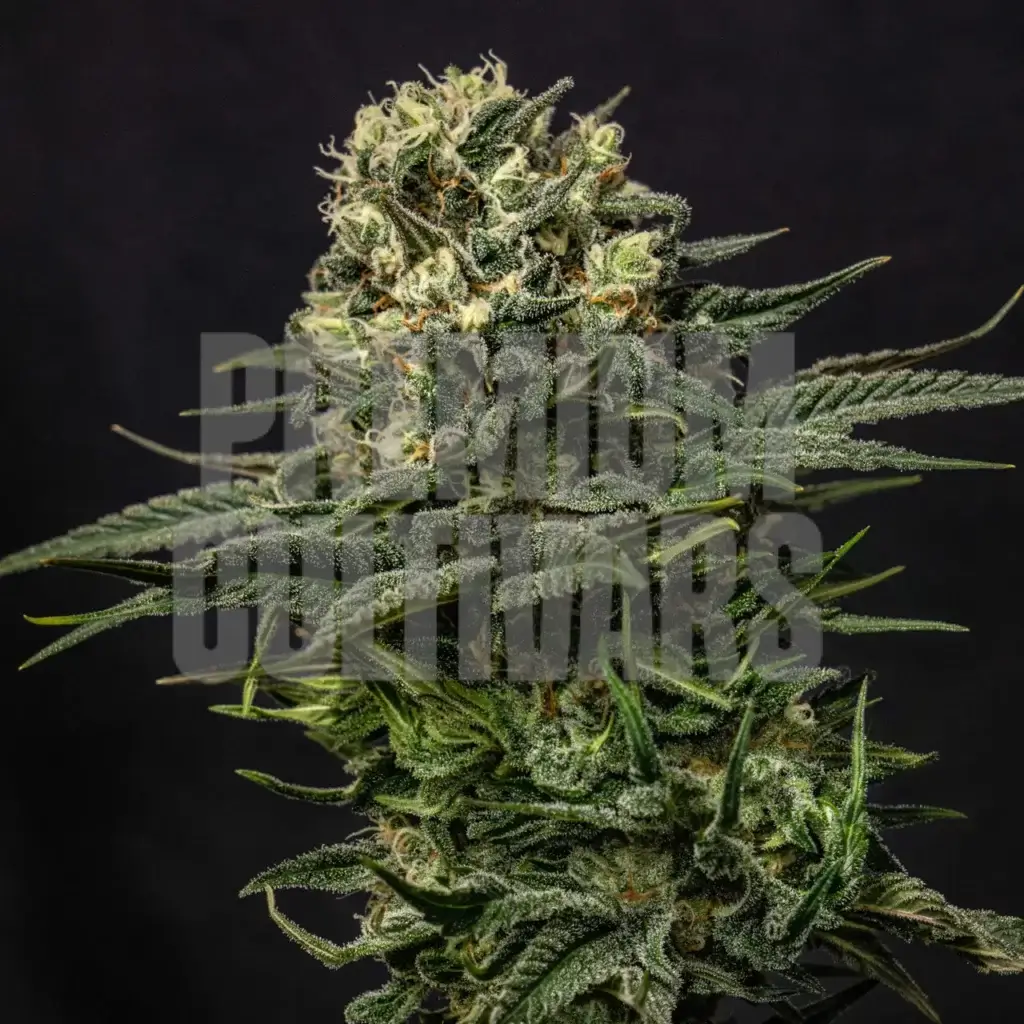 Large, dense cannabis plant is coated in trichomes. Purchase Jealousy strain products online from Premium Cultivars.