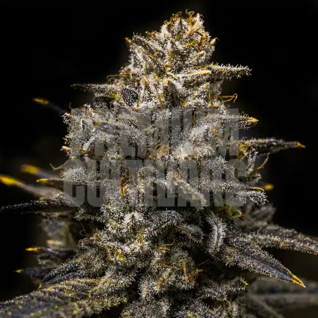 Close-up of the Oreoz strain, with dense buds covered in trichomes. It has a chocolatey aroma with hints of citrus and flavors of diesel, vanilla, and tobacco. Shop Oreoz seeds from Premium Cultivars.
