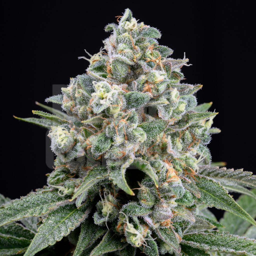 Mandarin Cookies strain, featuring dense buds covered in trichomes. It has a sweet citrus and diesel flavor with creamy, earthy undertones. Shop Mandarin Cookies seeds from Premium Cultivars.